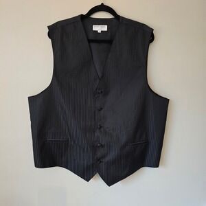 Vesuvio Napoli Mens 3XL Black Pinstripe Formal Suit Vest Adjustable Back Cinch